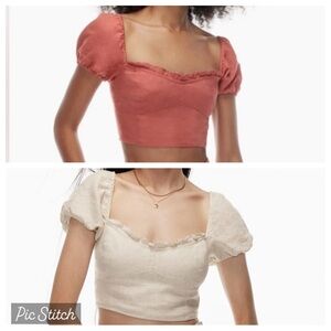 Lot of 2 WILFRED ARITZIA Wander Linen Blouse Sz S Terracotta & Natural Smocked